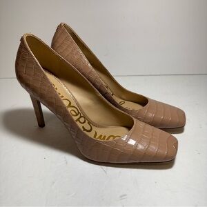 New Sam Edelman Leather Croco Square-Toe Pumps Mauve Heel  Size 9